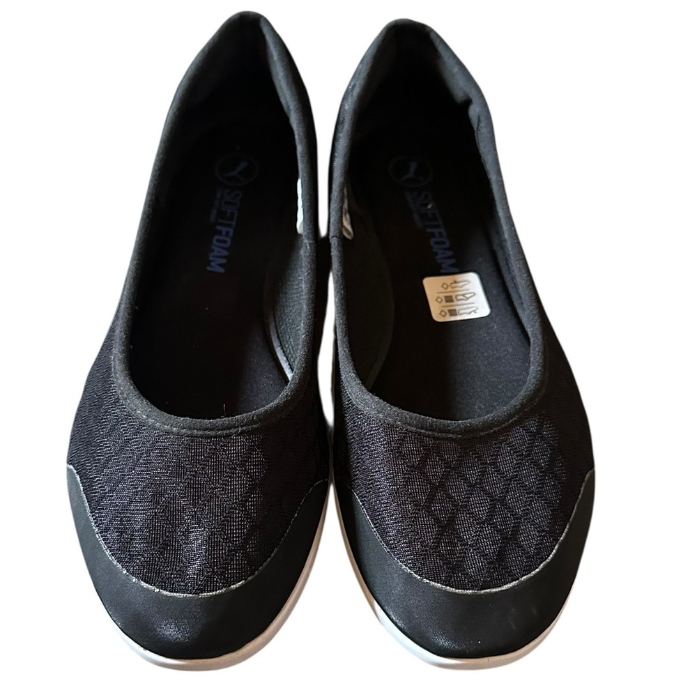 PUMA black slip on sneaker style flats blue accents size 10 - NWOT!